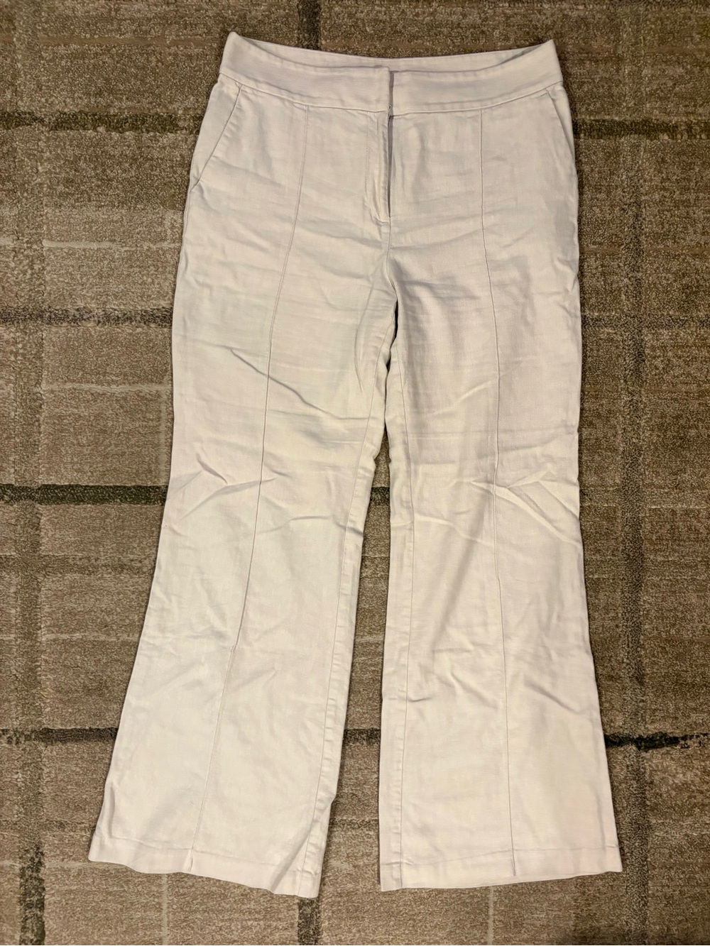 LOFT Linen Blend Boot Cut Flare Pants Women’s Size 10 Cream Off-white